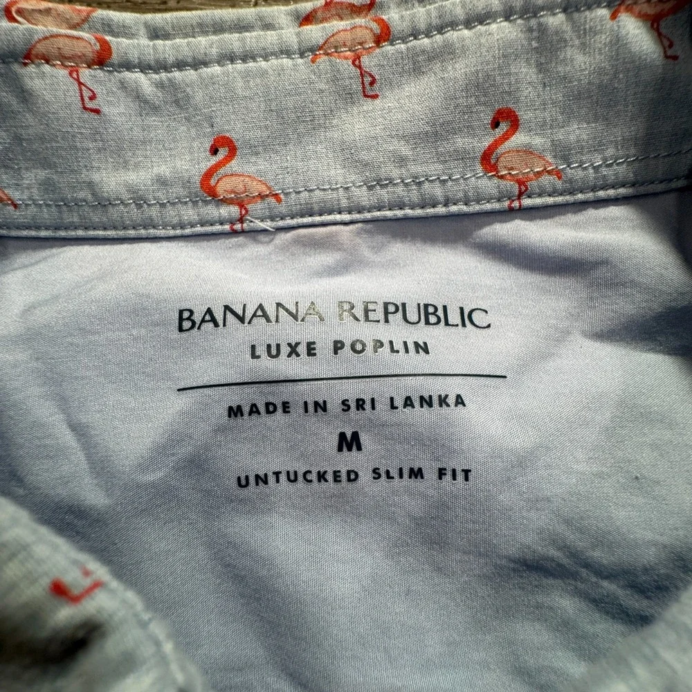 Banana Republic Shirt Mens Medium Flamingo All Over Print Luxe‎ Poplin Pocket
